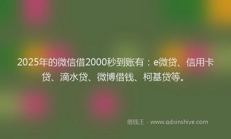 2025年的微信借2000秒到账有：e微贷、信用卡贷、滴水贷、微博借钱、柯基贷等。