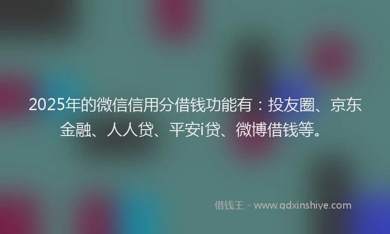2025年的微信信用分借钱功能有：投友圈、京东金融、人人贷、平安i贷、微博借钱等。
