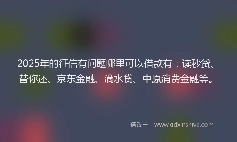 2025年的征信有问题哪里可以借款有：读秒贷、替你还、京东金融、滴水贷、中原消费金融等。