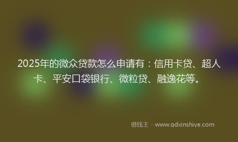 2025年的微众贷款怎么申请有：信用卡贷、超人卡、平安口袋银行、微粒贷、融逸花等。