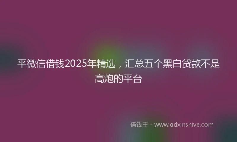 平微信借钱2025年精选，汇总五个黑白贷款不是高炮的平台