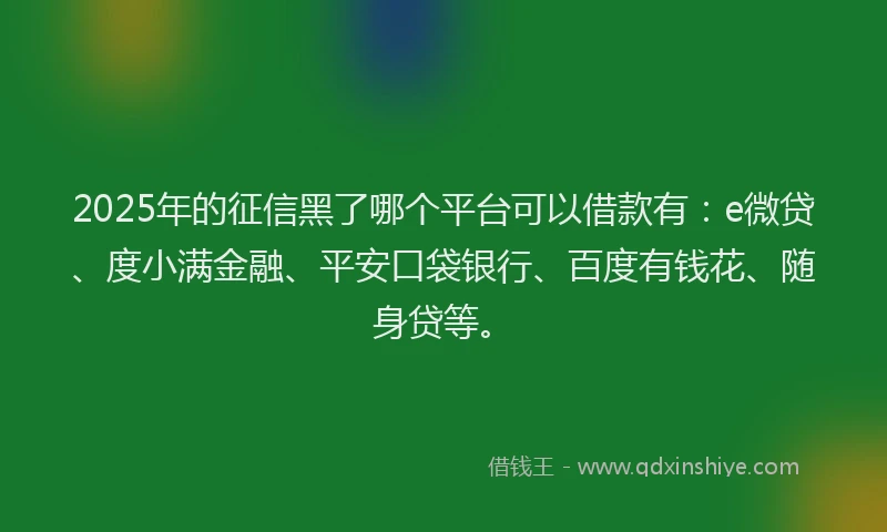 2025年的征信黑了哪个平台可以借款有：e微贷、度小满金融、平安口袋银行、百度有钱花、随身贷等。