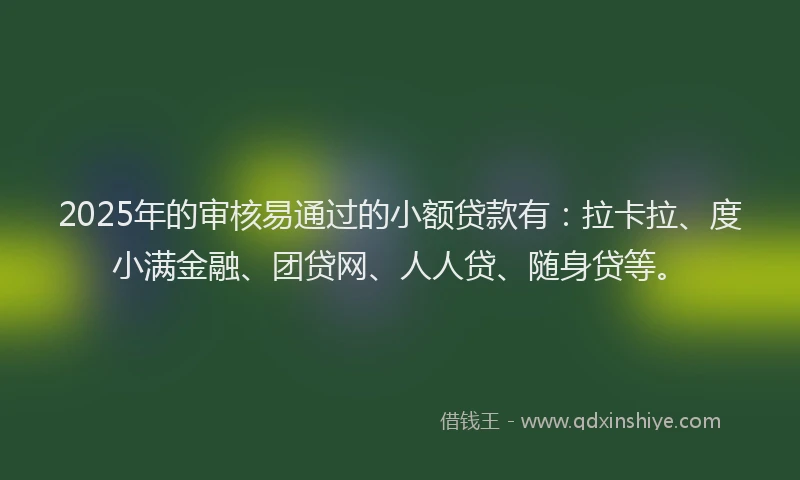 2025年的审核易通过的小额贷款有：拉卡拉、度小满金融、团贷网、人人贷、随身贷等。