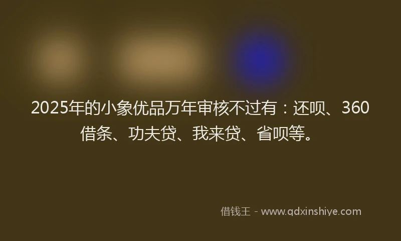 2025年的小象优品万年审核不过有：还呗、360借条、功夫贷、我来贷、省呗等。