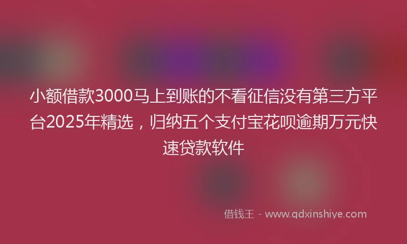 小额借款3000马上到账的不看征信没有第三方平台2025年精选，归纳五个支付宝花呗逾期万元快速贷款软件