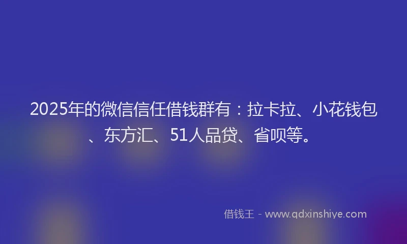 2025年的微信信任借钱群有：拉卡拉、小花钱包、东方汇、51人品贷、省呗等。