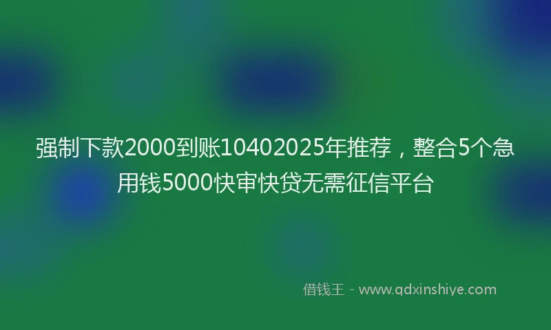 强制下款2000到账10402025年推荐，整合5个急用钱5000快审快贷无需征信平台
