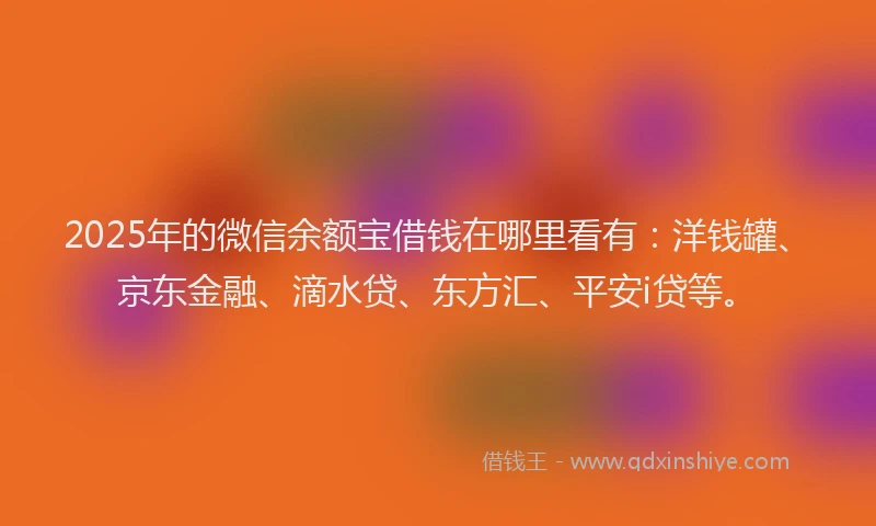 2025年的微信余额宝借钱在哪里看有：洋钱罐、京东金融、滴水贷、东方汇、平安i贷等。