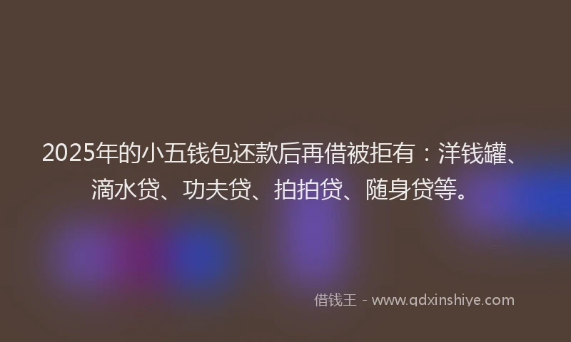 2025年的小五钱包还款后再借被拒有：洋钱罐、滴水贷、功夫贷、拍拍贷、随身贷等。