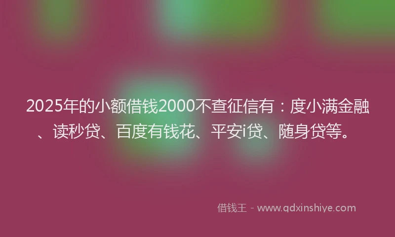 2025年的小额借钱2000不查征信有：度小满金融、读秒贷、百度有钱花、平安i贷、随身贷等。