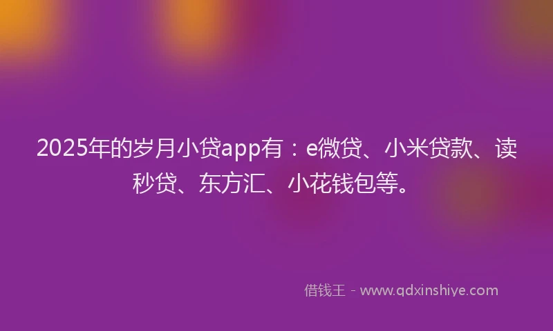2025年的岁月小贷app有：e微贷、小米贷款、读秒贷、东方汇、小花钱包等。