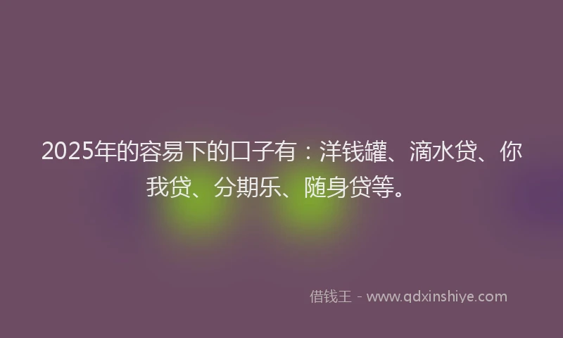 2025年的容易下的口子有：洋钱罐、滴水贷、你我贷、分期乐、随身贷等。