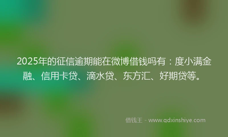 2025年的征信逾期能在微博借钱吗有：度小满金融、信用卡贷、滴水贷、东方汇、好期贷等。