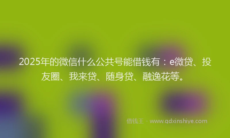 2025年的微信什么公共号能借钱有：e微贷、投友圈、我来贷、随身贷、融逸花等。