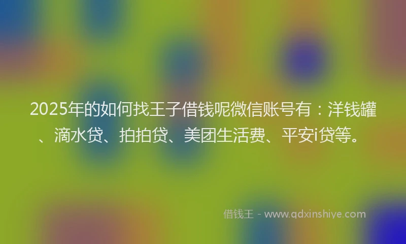 2025年的如何找王子借钱呢微信账号有：洋钱罐、滴水贷、拍拍贷、美团生活费、平安i贷等。