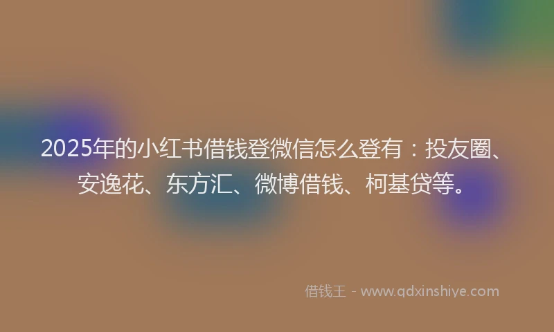 2025年的小红书借钱登微信怎么登有：投友圈、安逸花、东方汇、微博借钱、柯基贷等。