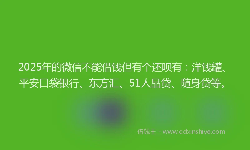 2025年的微信不能借钱但有个还呗有：洋钱罐、平安口袋银行、东方汇、51人品贷、随身贷等。