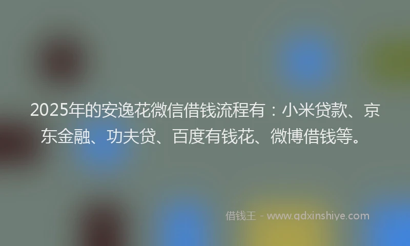 2025年的安逸花微信借钱流程有：小米贷款、京东金融、功夫贷、百度有钱花、微博借钱等。