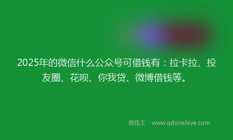 2025年的微信什么公众号可借钱有：拉卡拉、投友圈、花呗、你我贷、微博借钱等。