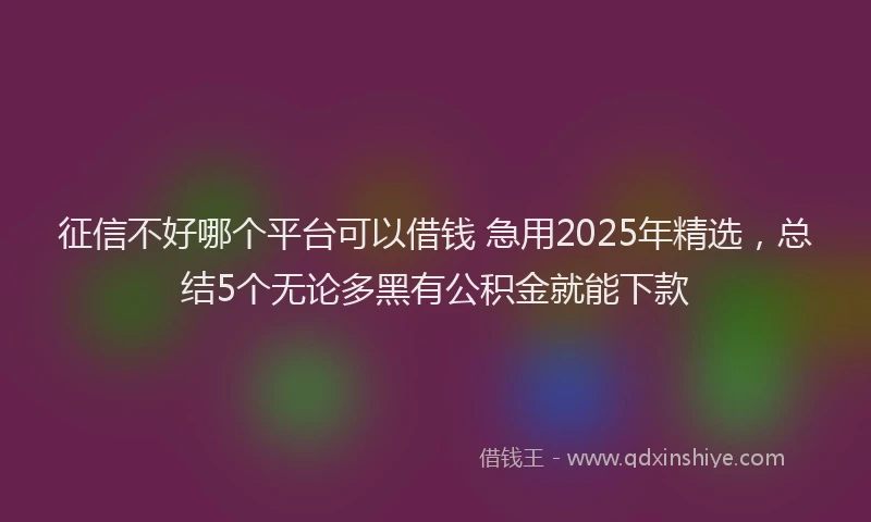 征信不好哪个平台可以借钱 急用2025年精选，总结5个无论多黑有公积金就能下款