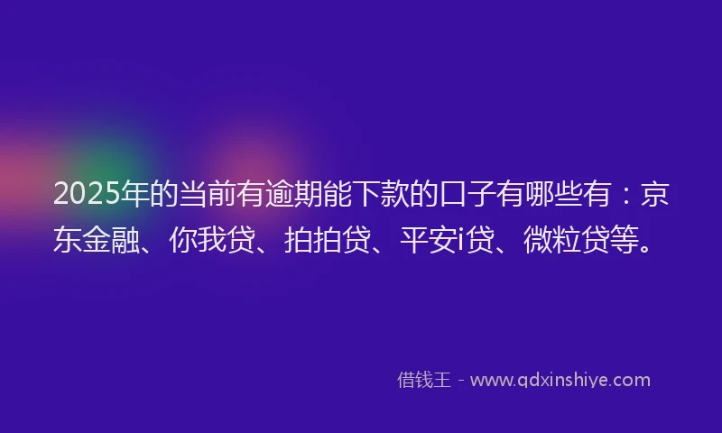 2025年的当前有逾期能下款的口子有哪些有：京东金融、你我贷、拍拍贷、平安i贷、微粒贷等。