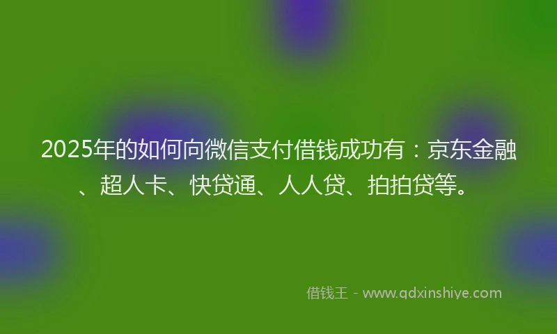 2025年的如何向微信支付借钱成功有：京东金融、超人卡、快贷通、人人贷、拍拍贷等。