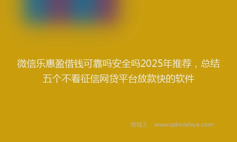 微信乐惠盈借钱可靠吗安全吗2025年推荐，总结五个不看征信网贷平台放款快的软件