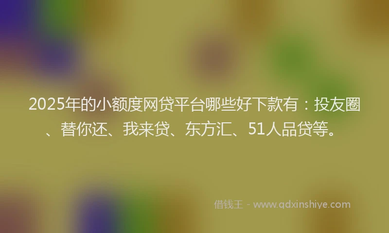 2025年的小额度网贷平台哪些好下款有：投友圈、替你还、我来贷、东方汇、51人品贷等。