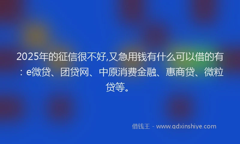 2025年的征信很不好,又急用钱有什么可以借的有：e微贷、团贷网、中原消费金融、惠商贷、微粒贷等。