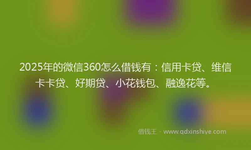 2025年的微信360怎么借钱有：信用卡贷、维信卡卡贷、好期贷、小花钱包、融逸花等。