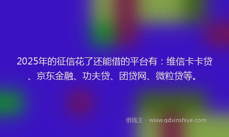 2025年的征信花了还能借的平台有：维信卡卡贷、京东金融、功夫贷、团贷网、微粒贷等。