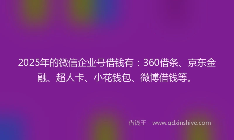 2025年的微信企业号借钱有：360借条、京东金融、超人卡、小花钱包、微博借钱等。