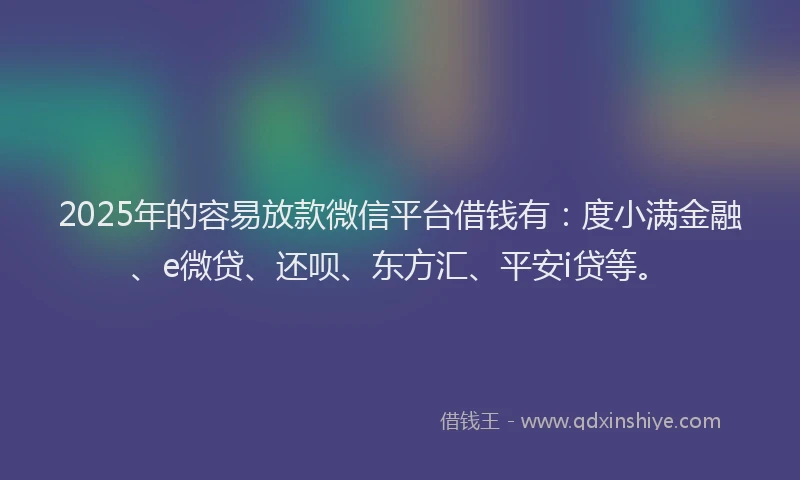 2025年的容易放款微信平台借钱有：度小满金融、e微贷、还呗、东方汇、平安i贷等。