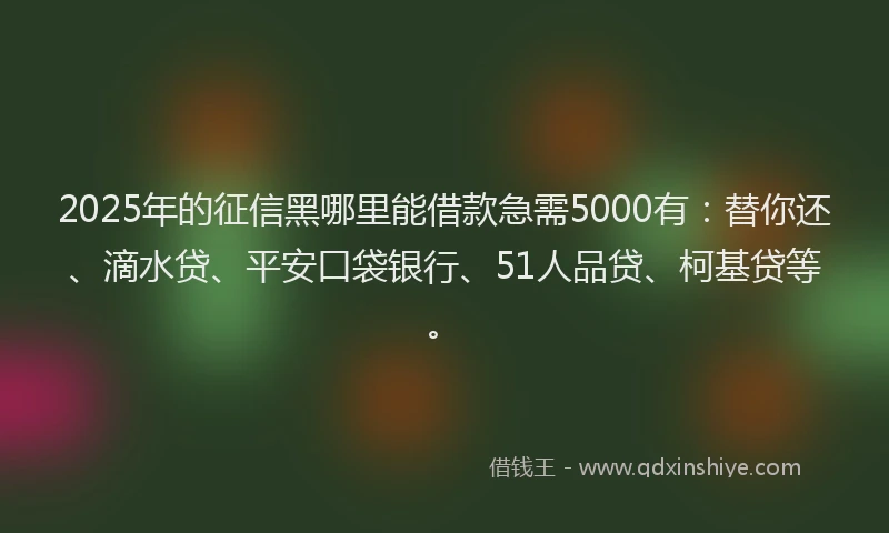 2025年的征信黑哪里能借款急需5000有：替你还、滴水贷、平安口袋银行、51人品贷、柯基贷等。