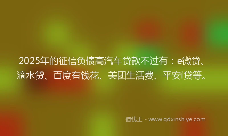 2025年的征信负债高汽车贷款不过有：e微贷、滴水贷、百度有钱花、美团生活费、平安i贷等。
