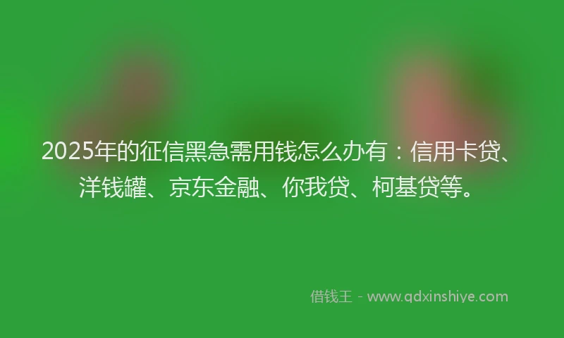 2025年的征信黑急需用钱怎么办有：信用卡贷、洋钱罐、京东金融、你我贷、柯基贷等。