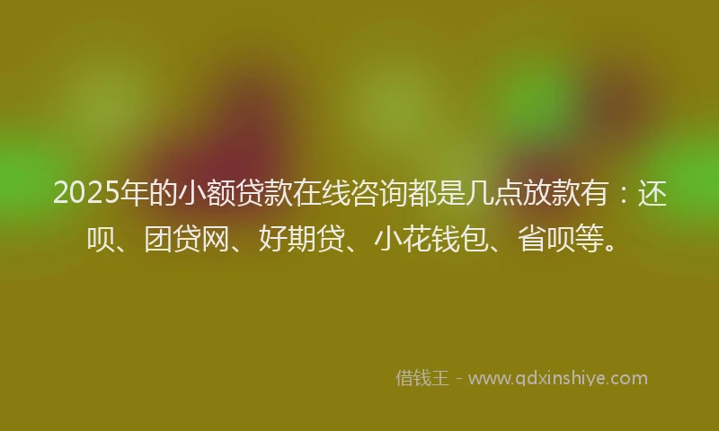 2025年的小额贷款在线咨询都是几点放款有：还呗、团贷网、好期贷、小花钱包、省呗等。
