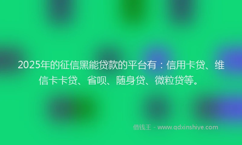 2025年的征信黑能贷款的平台有：信用卡贷、维信卡卡贷、省呗、随身贷、微粒贷等。
