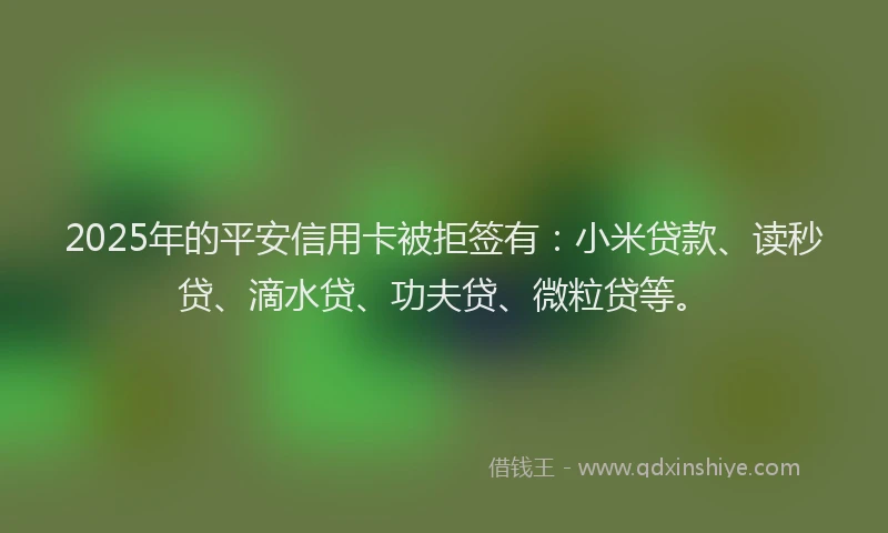 2025年的平安信用卡被拒签有：小米贷款、读秒贷、滴水贷、功夫贷、微粒贷等。