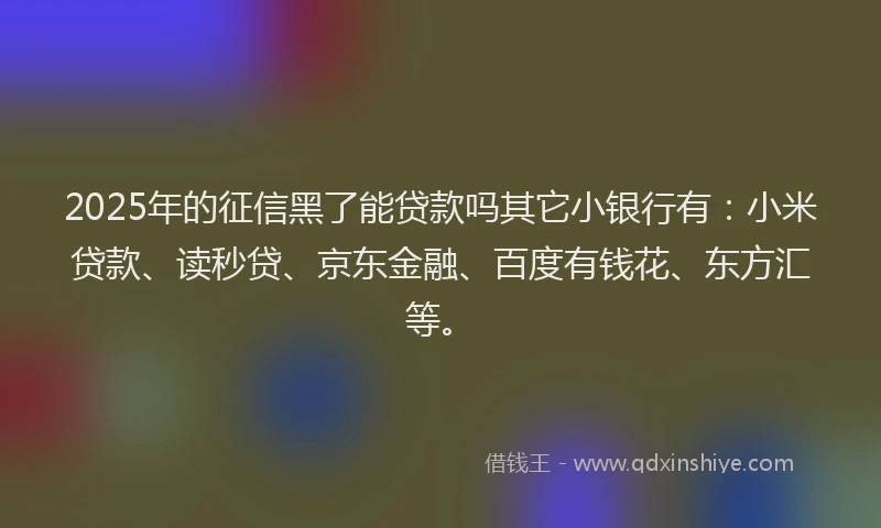 2025年的征信黑了能贷款吗其它小银行有：小米贷款、读秒贷、京东金融、百度有钱花、东方汇等。