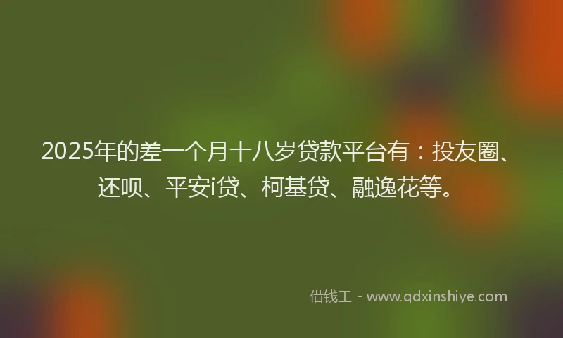 2025年的差一个月十八岁贷款平台有：投友圈、还呗、平安i贷、柯基贷、融逸花等。