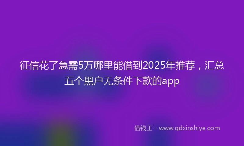 征信花了急需5万哪里能借到2025年推荐，汇总五个黑户无条件下款的app