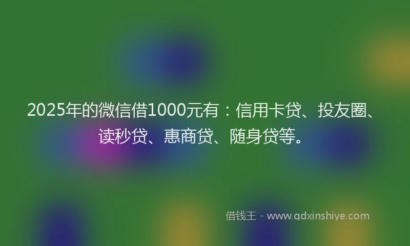 2025年的微信借1000元有：信用卡贷、投友圈、读秒贷、惠商贷、随身贷等。