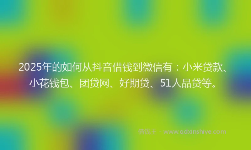 2025年的如何从抖音借钱到微信有：小米贷款、小花钱包、团贷网、好期贷、51人品贷等。