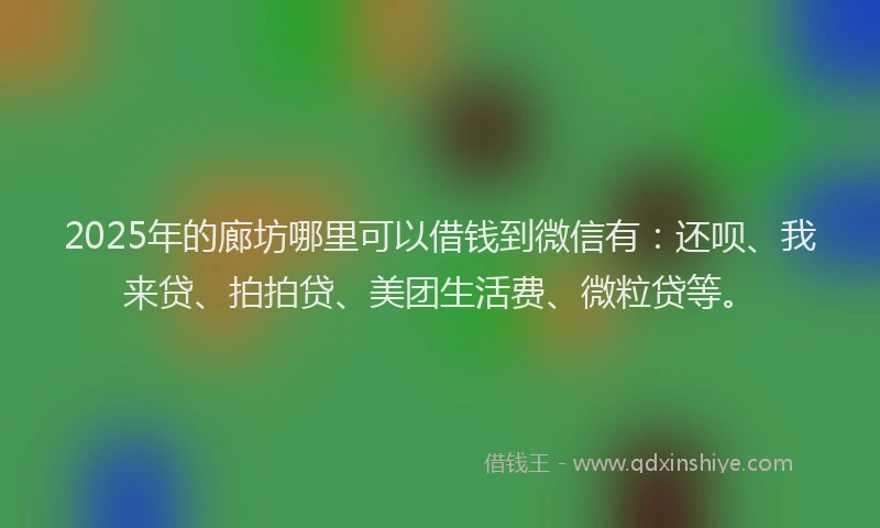 2025年的廊坊哪里可以借钱到微信有：还呗、我来贷、拍拍贷、美团生活费、微粒贷等。