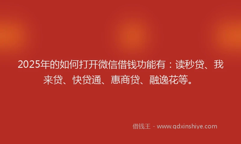 2025年的如何打开微信借钱功能有：读秒贷、我来贷、快贷通、惠商贷、融逸花等。