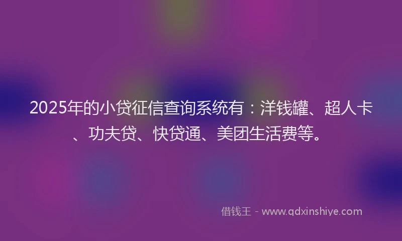 2025年的小贷征信查询系统有：洋钱罐、超人卡、功夫贷、快贷通、美团生活费等。