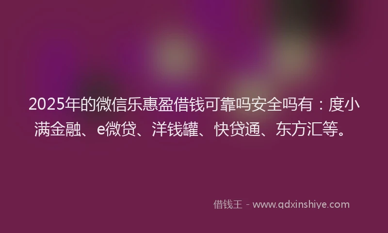 2025年的微信乐惠盈借钱可靠吗安全吗有：度小满金融、e微贷、洋钱罐、快贷通、东方汇等。