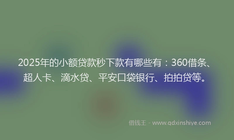 2025年的小额贷款秒下款有哪些有：360借条、超人卡、滴水贷、平安口袋银行、拍拍贷等。