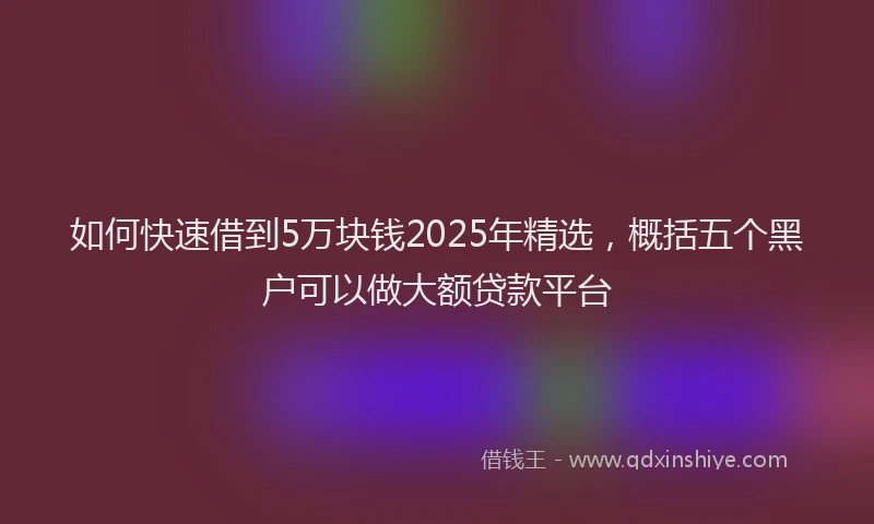 如何快速借到5万块钱2025年精选，概括五个黑户可以做大额贷款平台